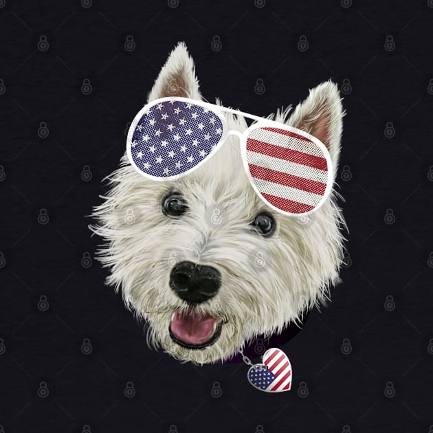 Westie Dog Fourth Of July USA Flag Glasses And Heart by brodyquixote